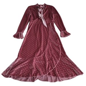 Chicwish Size Small Velour Ruffle Metallic Polka Dot V-Neck Wrap Dress